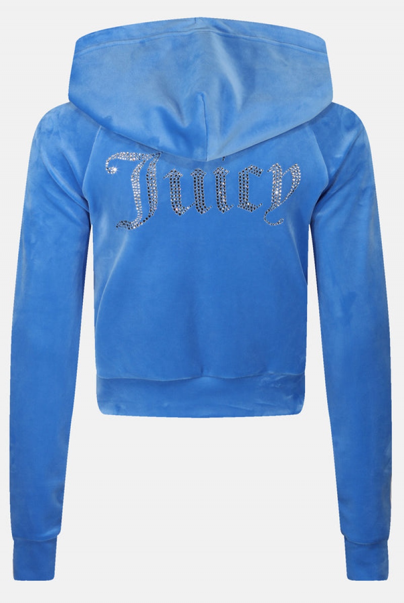 Juicy Couture Regatta Diamante Velour Hoodie Plave | JC-SN652125