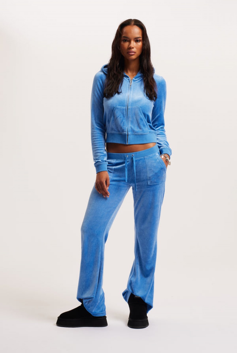 Juicy Couture Regatta Ultra Low Rise Bamboo Velour Heritage Pocketed Bottoms Plave | JC-SN652165