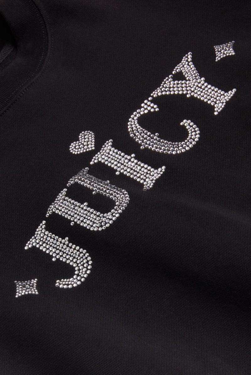 Juicy Couture Rodeo Diamante Cropped Cosy Fleece Sweat Crne | JC-SN652284