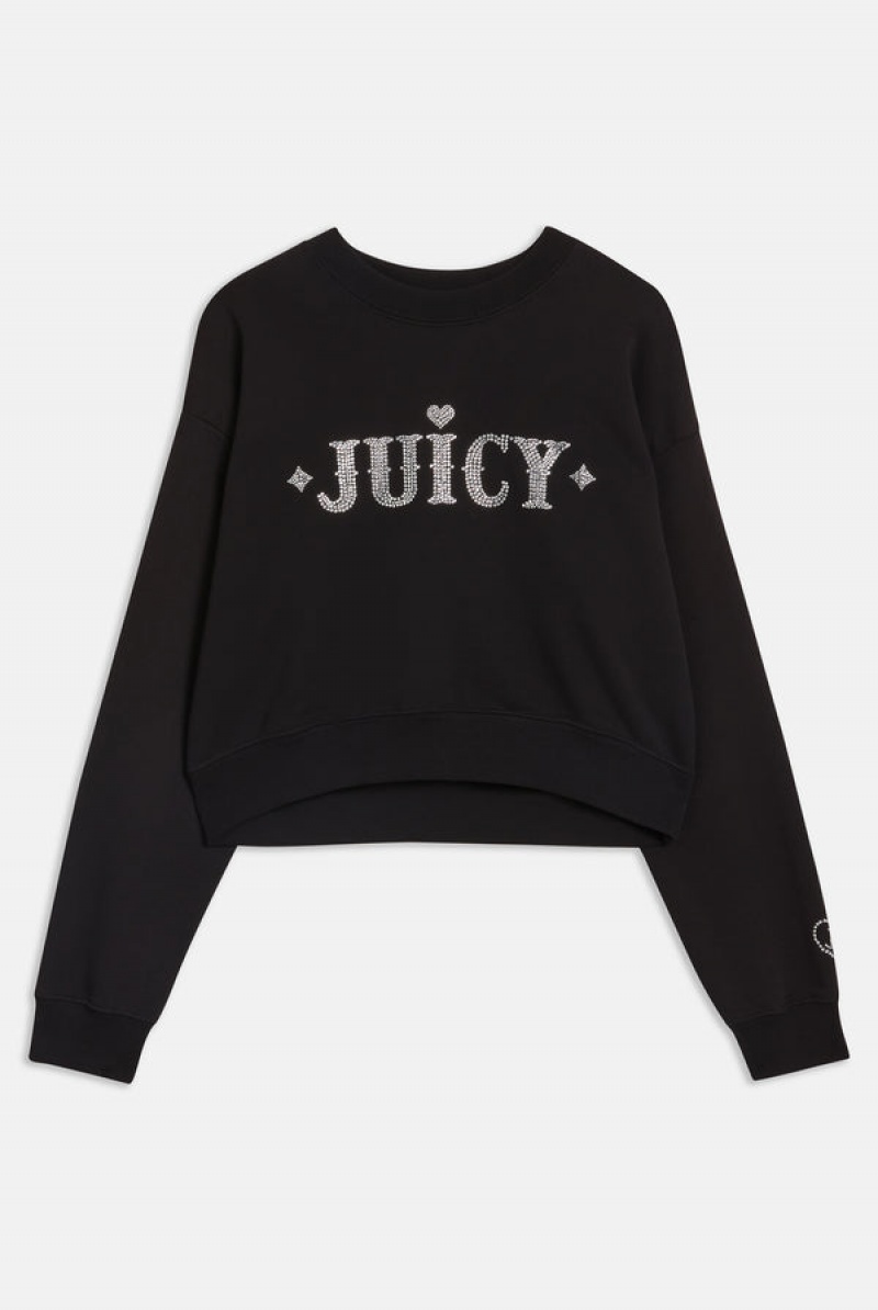 Juicy Couture Rodeo Diamante Cropped Cosy Fleece Sweat Crne | JC-SN652284