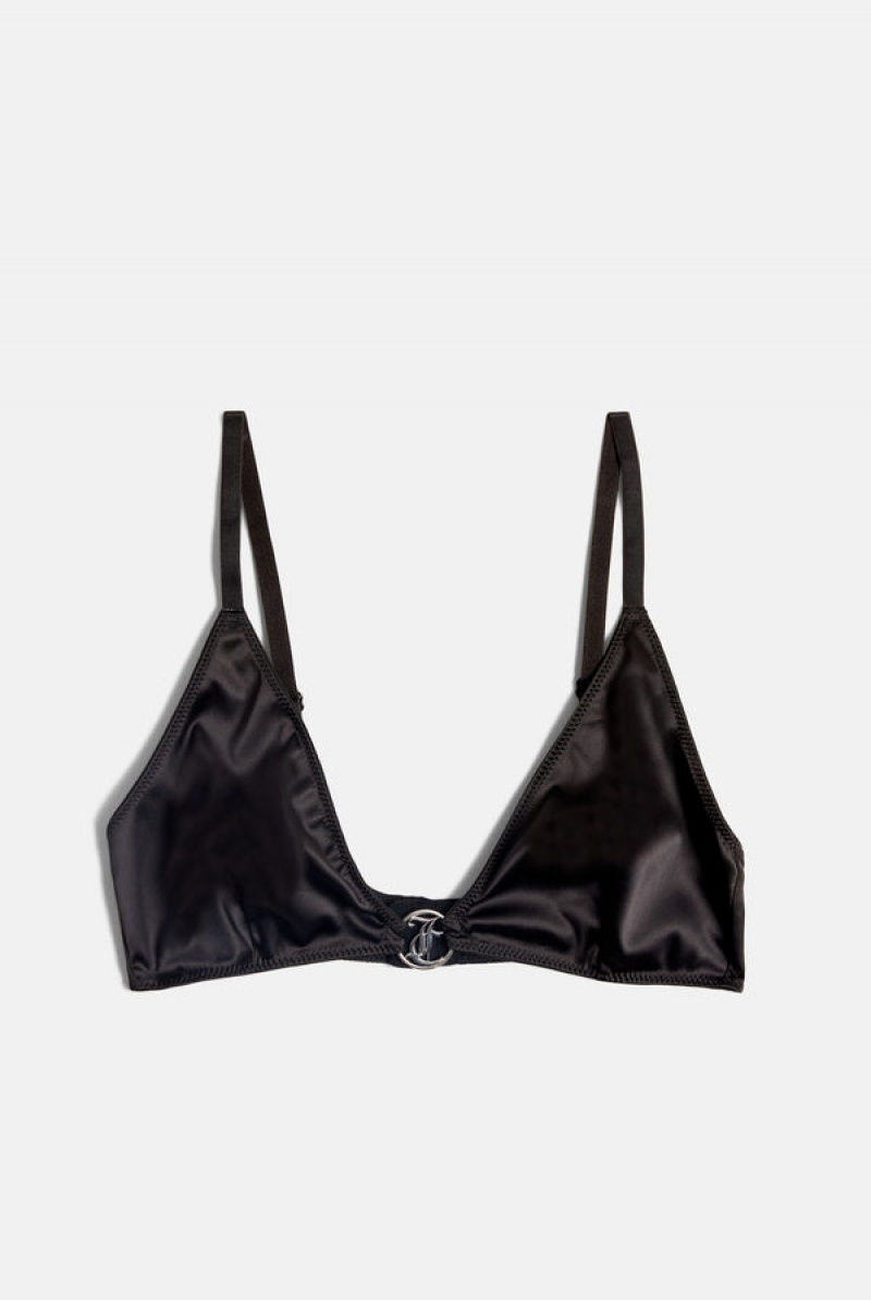 Juicy Couture Satin Charm Triangle Bra Crne | JC-SN652251