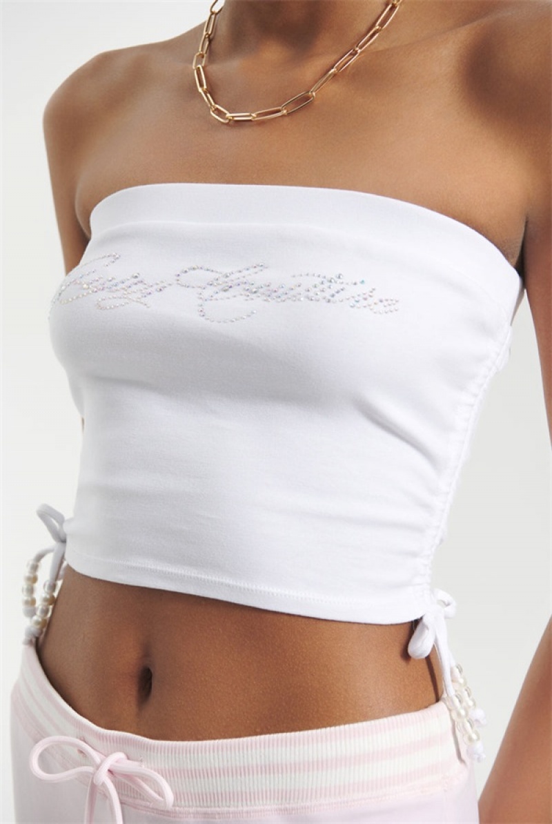 Juicy Couture Script Bling Tube Top Bijele | JC-SN651643