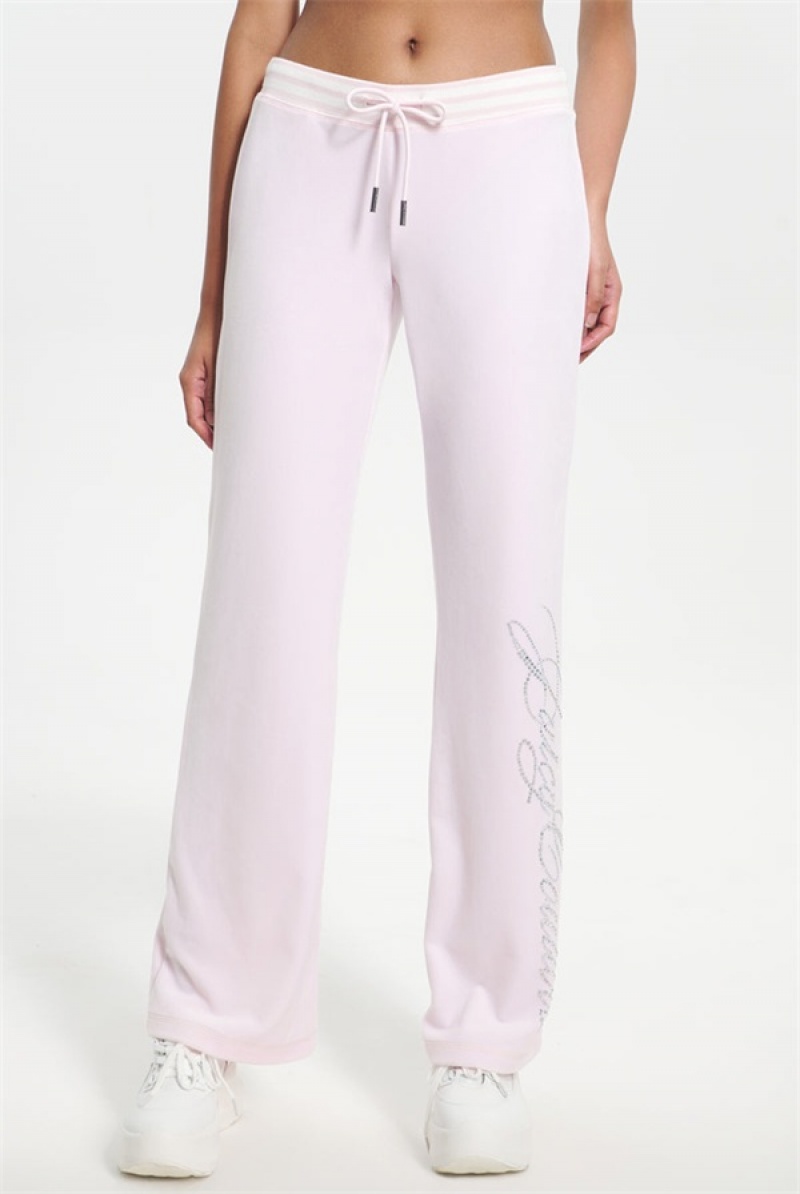 Juicy Couture Script Bling Velour Track Pants Svijetlo Roze | JC-SN651605