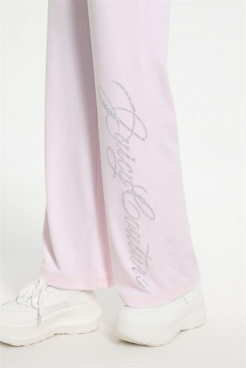 Juicy Couture Script Bling Velour Track Pants Svijetlo Roze | JC-SN651605