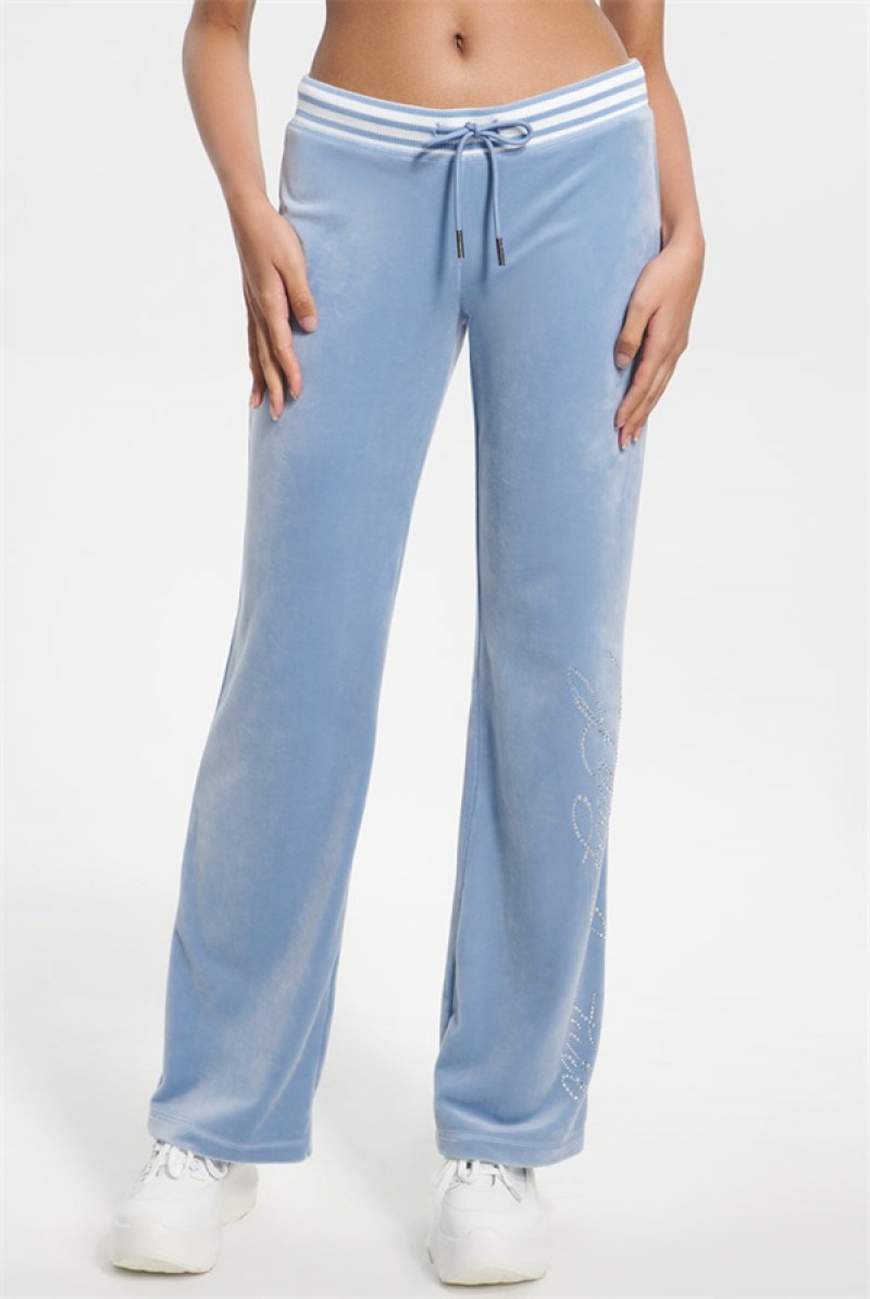 Juicy Couture Script Bling Velour Track Pants Plave | JC-SN651606