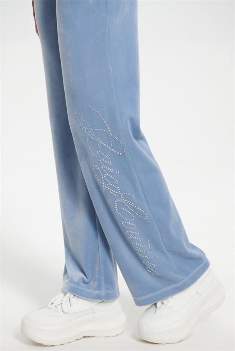 Juicy Couture Script Bling Velour Track Pants Plave | JC-SN651606