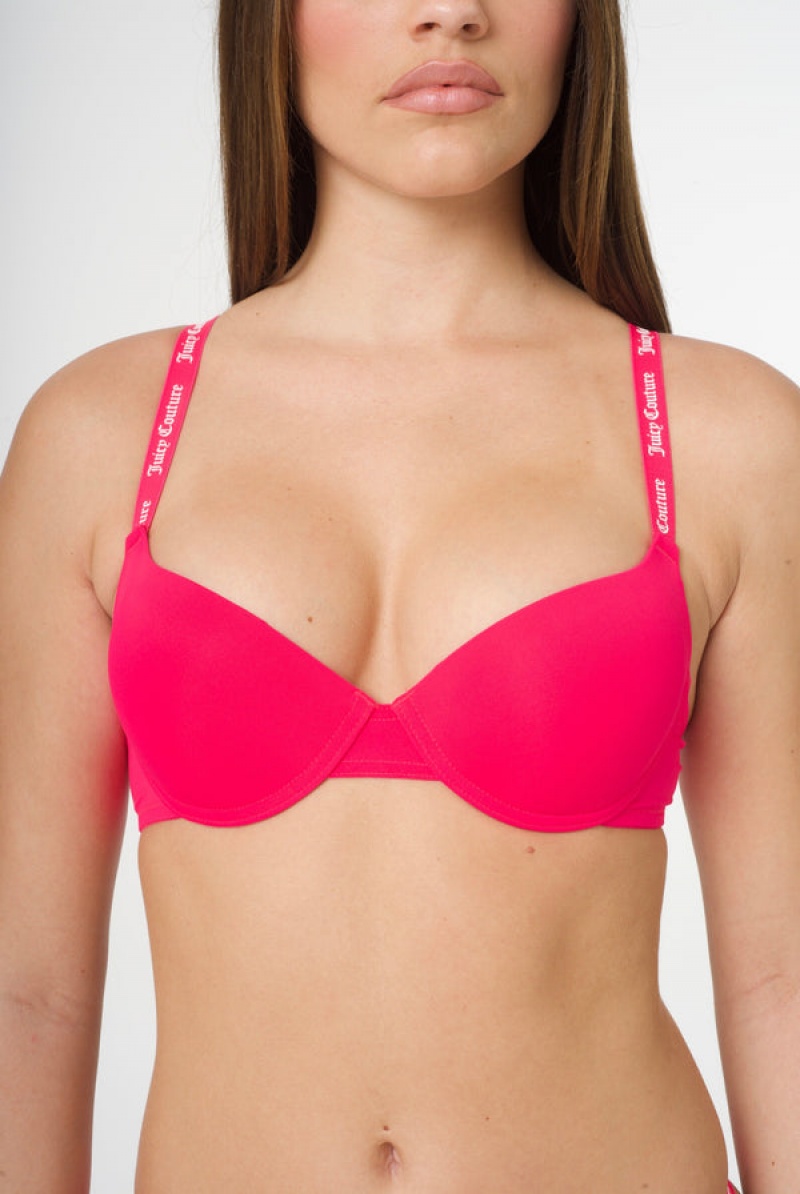 Juicy Couture Shiny Tape Logo Plunge Bra Roze | JC-SN652243