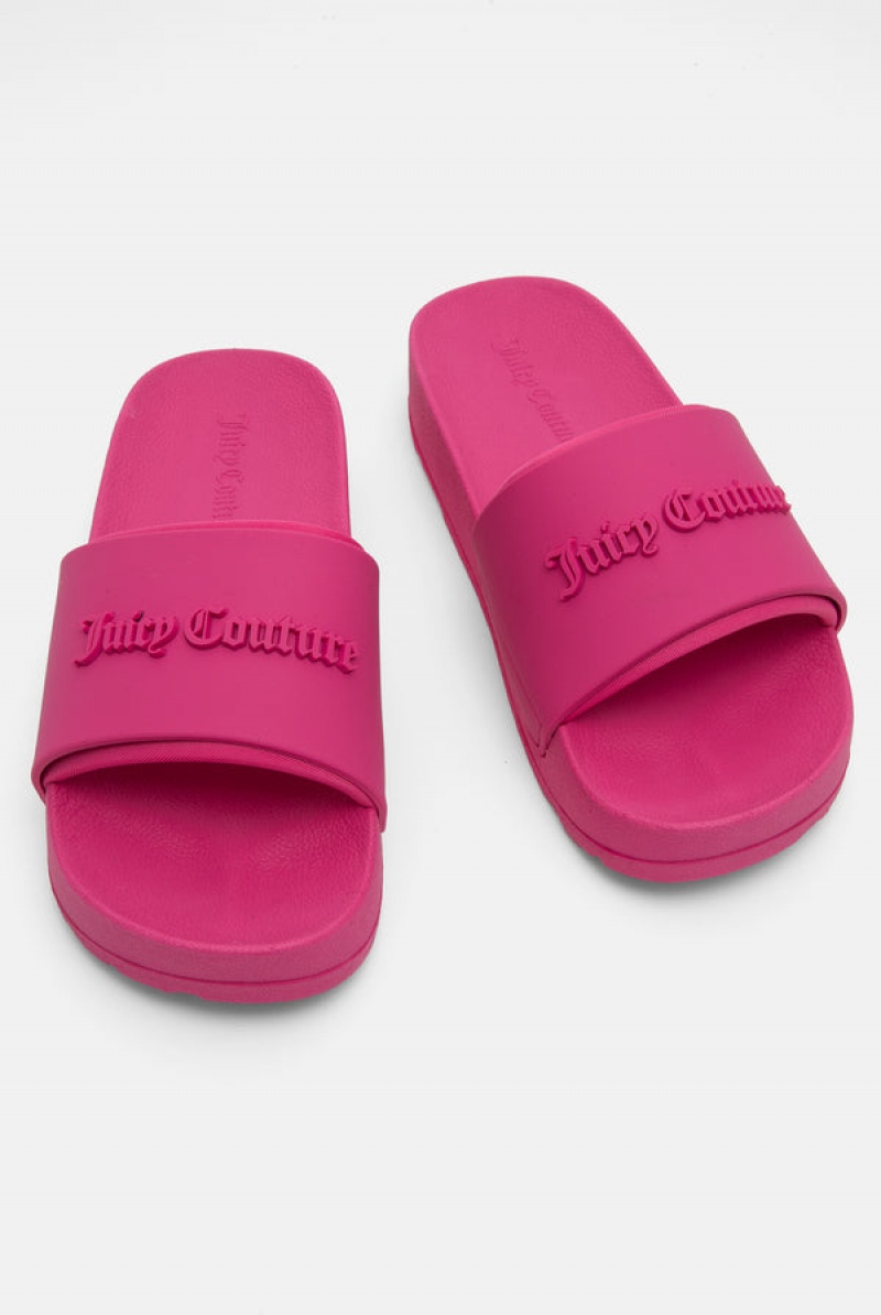 Juicy Couture Stacked Embossed Sliders Roze | JC-SN652203