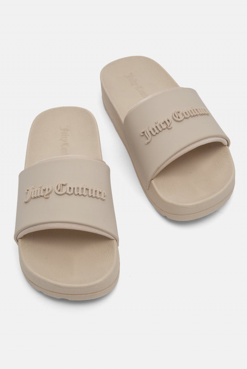 Juicy Couture Stacked Embossed Sliders Smeđe | JC-SN652204