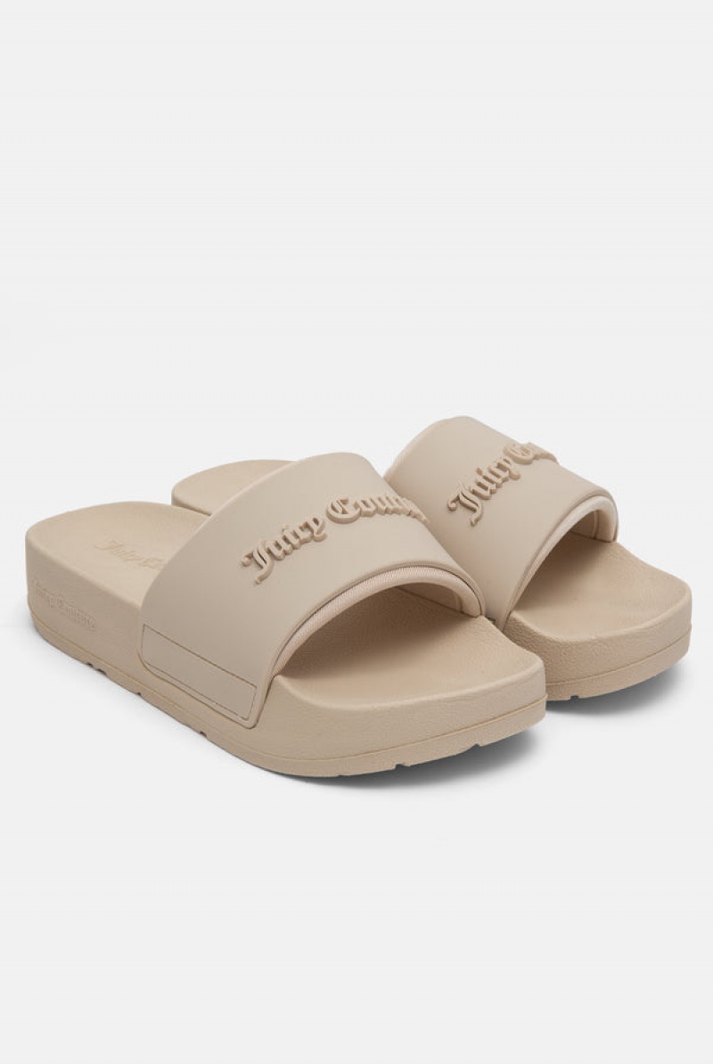 Juicy Couture Stacked Embossed Sliders Smeđe | JC-SN652204