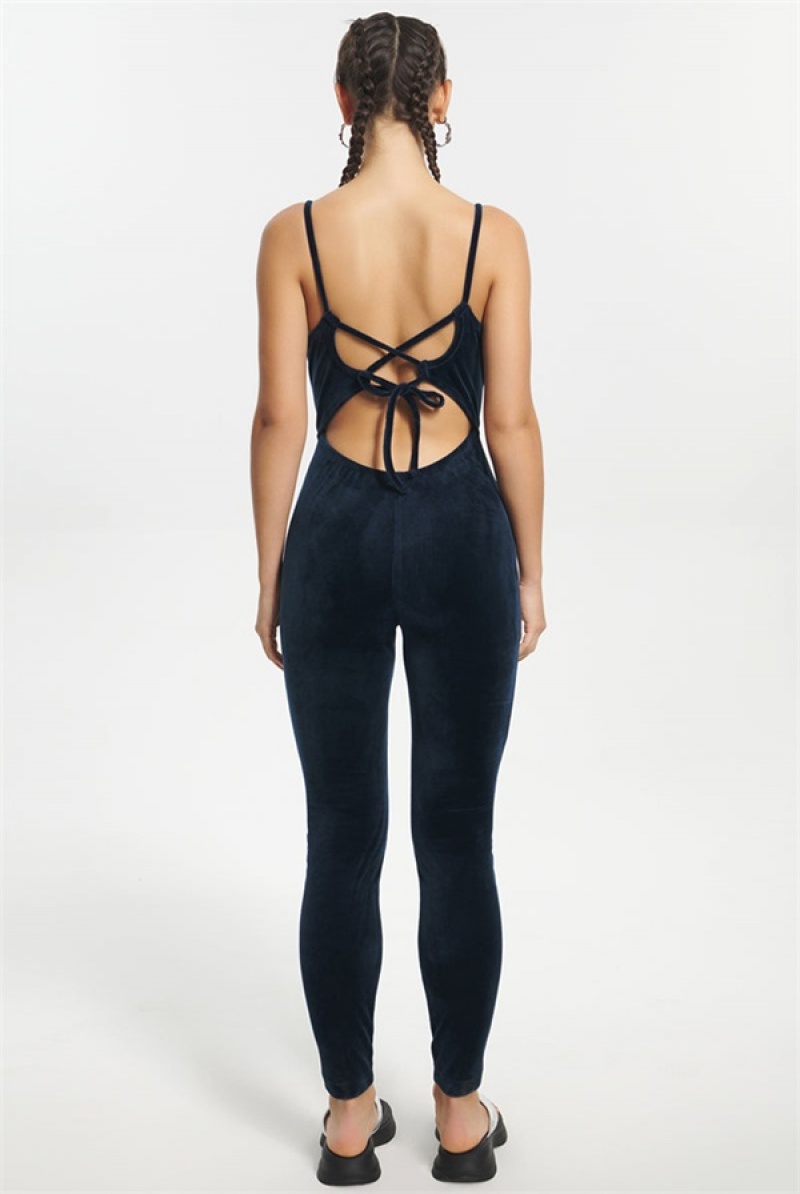 Juicy Couture Strappy Script Velour Jumpsuit Plave | JC-SN651780