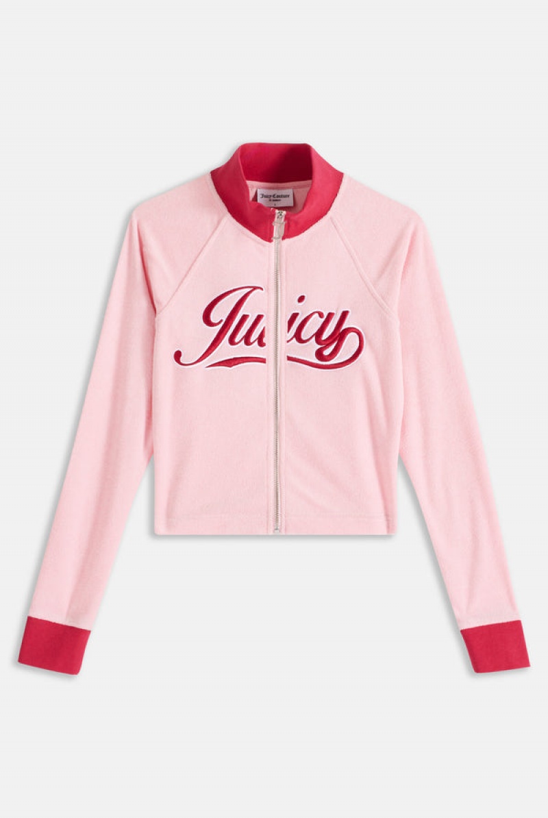 Juicy Couture Towelling Retro Logo Cropped Track Top Roze | JC-SN651951