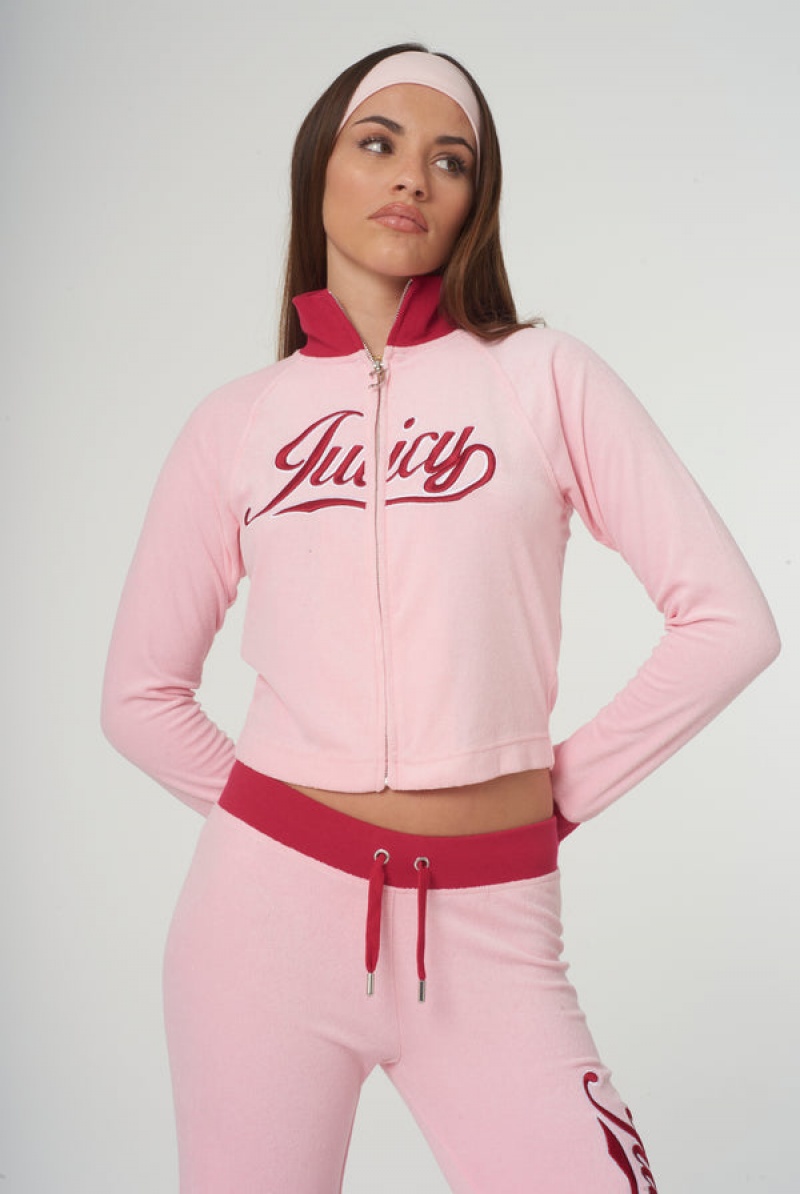 Juicy Couture Towelling Retro Logo Cropped Track Top Roze | JC-SN651951