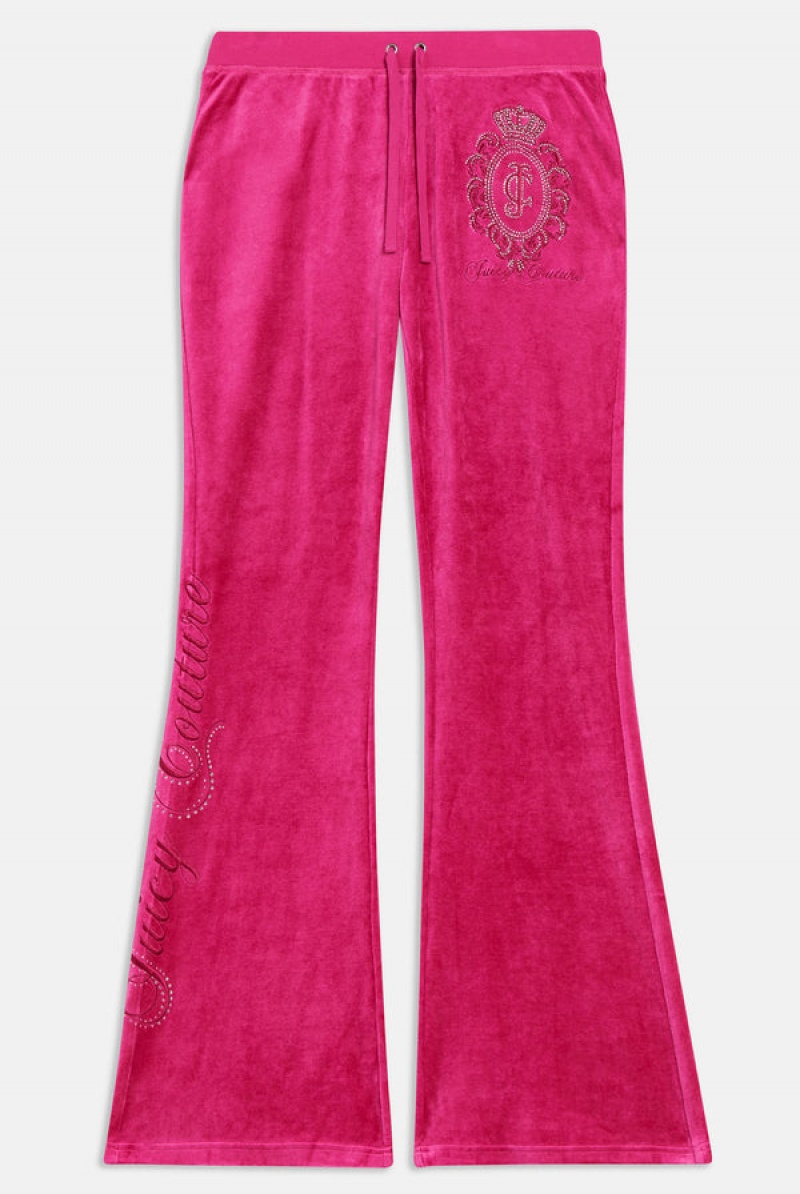 Juicy Couture Ultra Low Rise Bamboo Velour Heritage Crest Pocketed Bottoms Roze | JC-SN651952