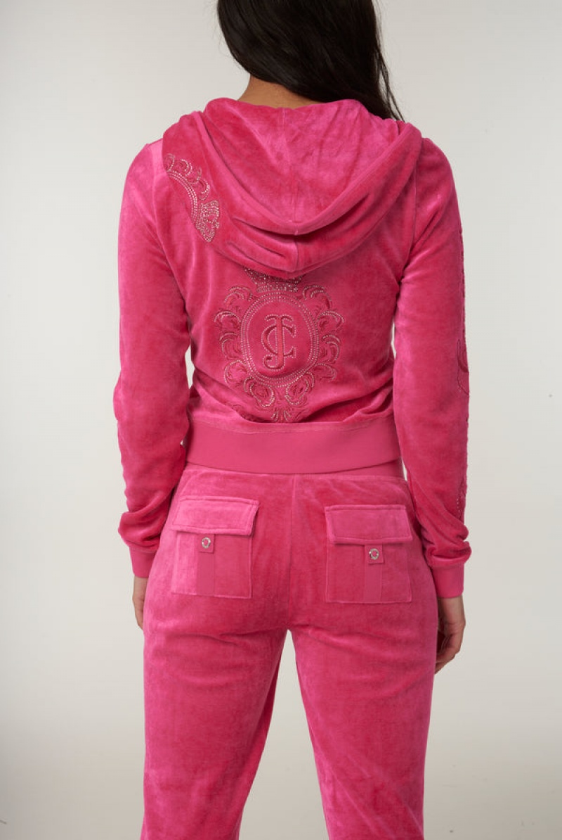 Juicy Couture Ultra Low Rise Bamboo Velour Heritage Crest Pocketed Bottoms Roze | JC-SN651952