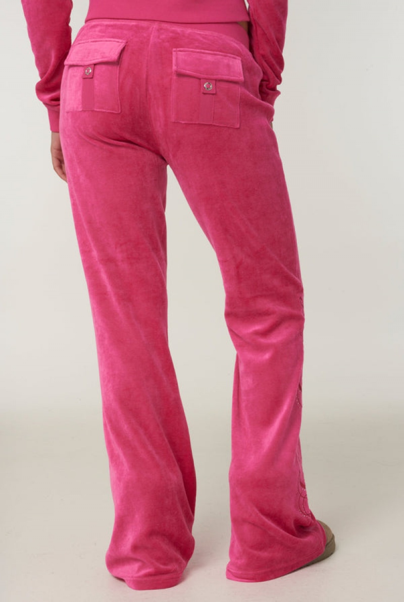 Juicy Couture Ultra Low Rise Bamboo Velour Heritage Crest Pocketed Bottoms Roze | JC-SN651952