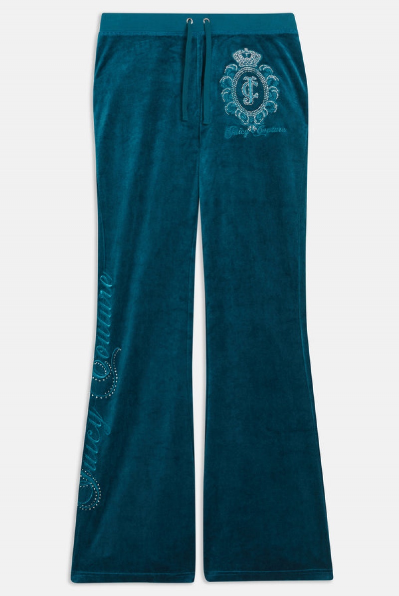 Juicy Couture Ultra Low Rise Bamboo Velour Heritage Crest Pocketed Bottoms Tamno Plave | JC-SN652160