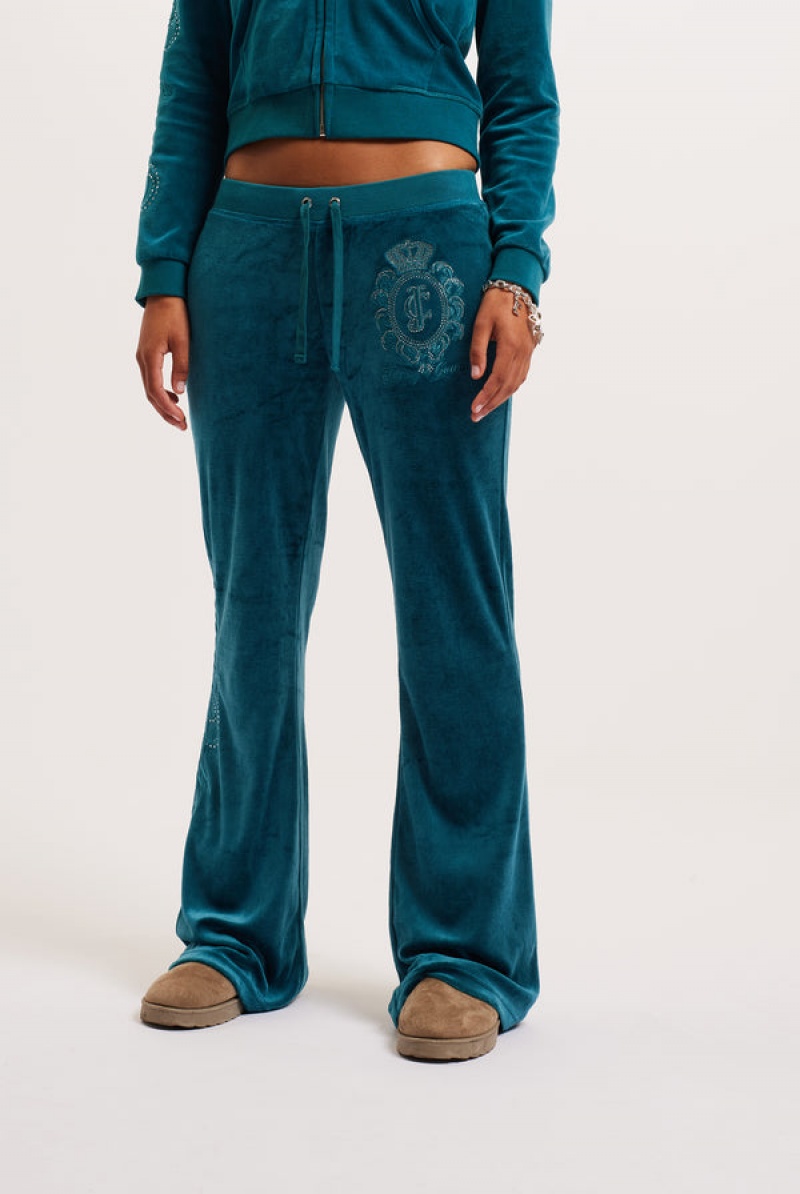 Juicy Couture Ultra Low Rise Bamboo Velour Heritage Crest Pocketed Bottoms Tamno Plave | JC-SN652160