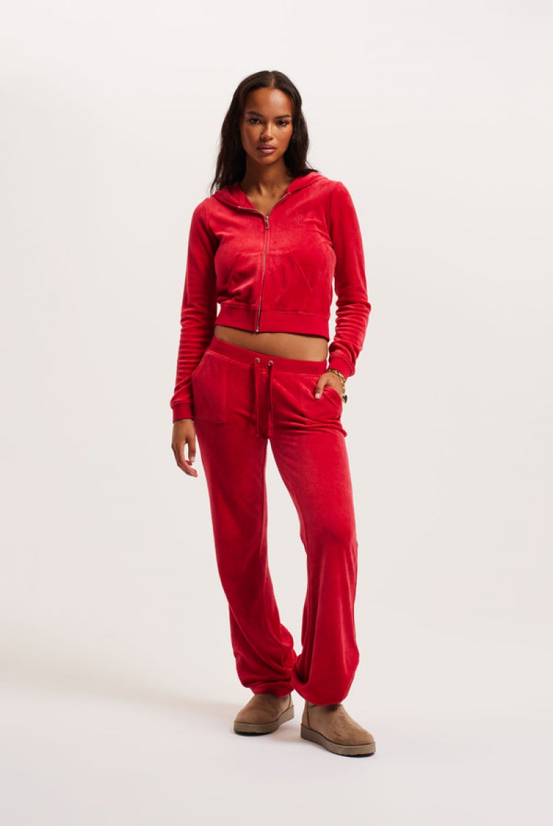 Juicy Couture Ultra Low Rise Bamboo Velour Heritage Pocketed Bottoms Crvene | JC-SN652164