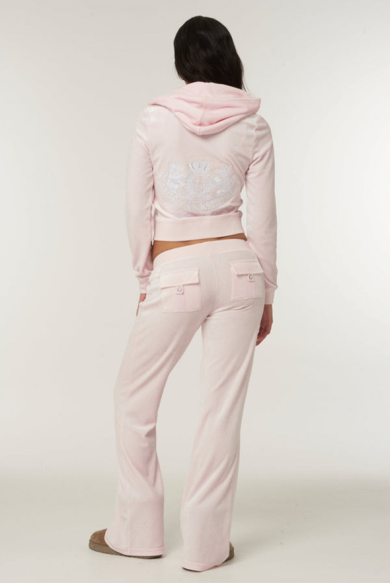 Juicy Couture Ultra Low Rise Bamboo Velour Heritage Dog Crest Pocketed Bottoms Roze | JC-SN652169