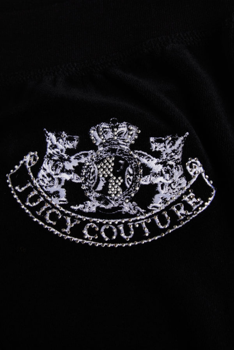 Juicy Couture Ultra Low Rise Bamboo Velour Heritage Dog Crest Pocketed Bottoms Crne | JC-SN652172