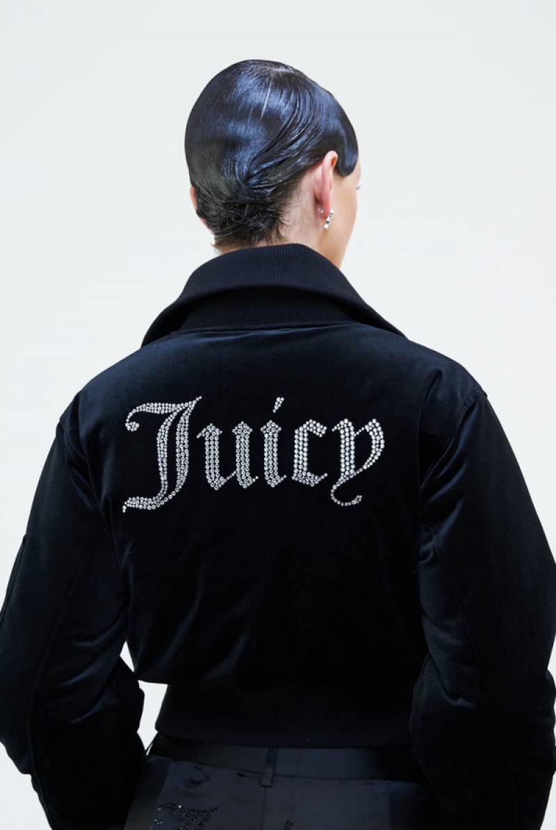 Juicy Couture Velour Bomber Jacket Crne | JC-SN652300