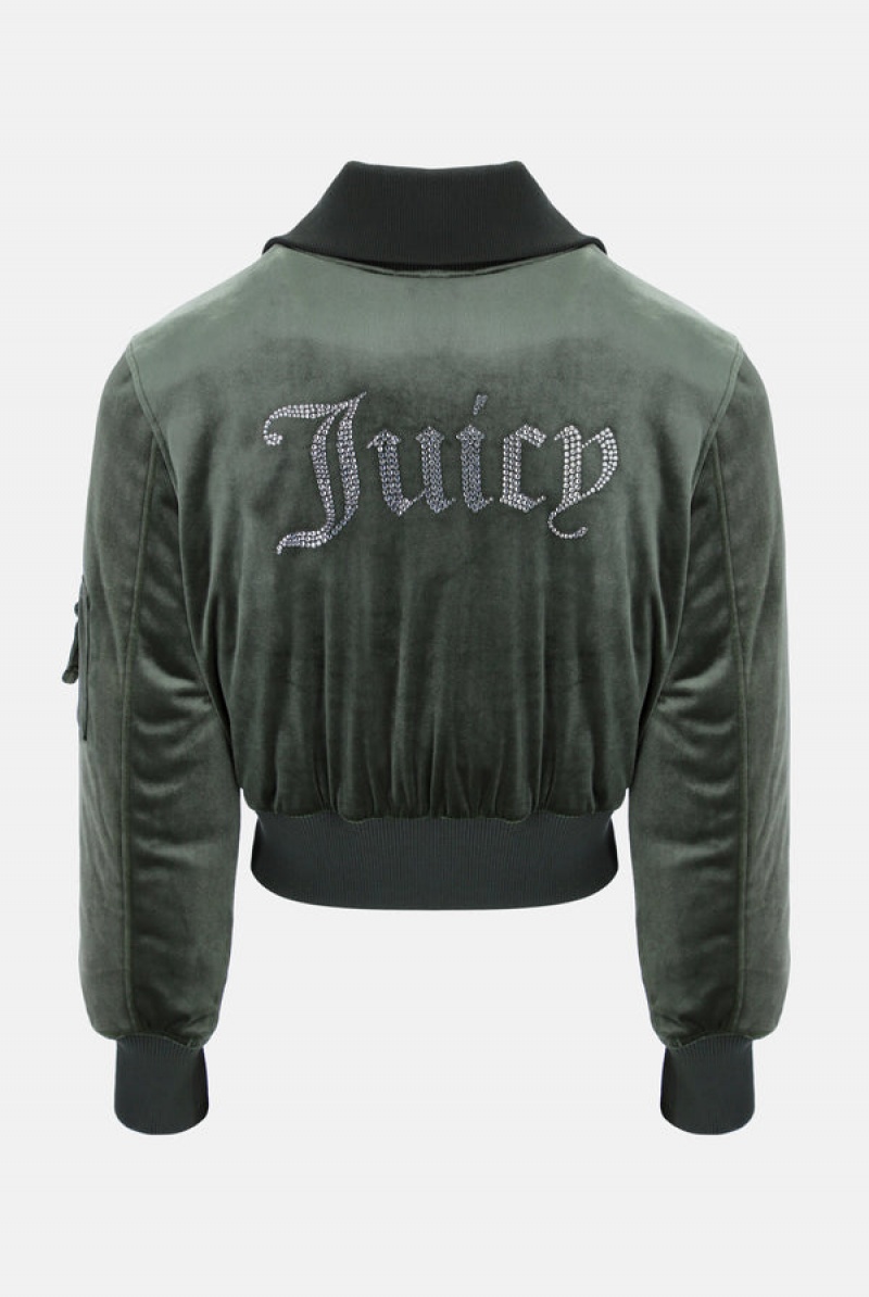 Juicy Couture Velour Bomber Jacket Zelene | JC-SN652301