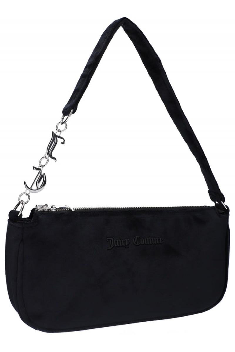 Juicy Couture Velour Charm Shoulder Bag Crne | JC-SN652207