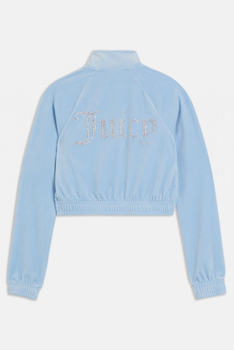 Juicy Couture Velour Diamante Cropped Tracktop Plave | JC-SN651975