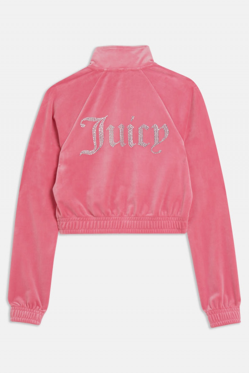 Juicy Couture Velour Diamante Cropped Tracktop Roze | JC-SN651977