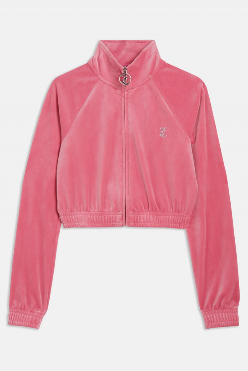 Juicy Couture Velour Diamante Cropped Tracktop Roze | JC-SN651977