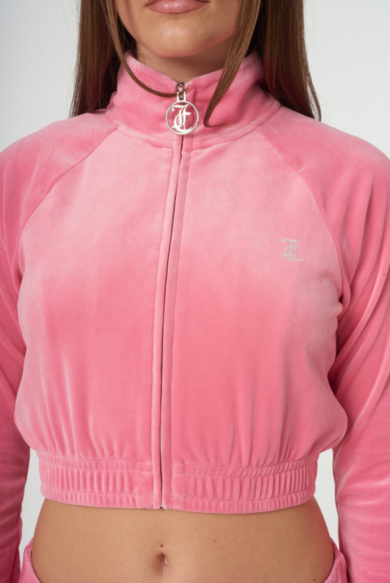 Juicy Couture Velour Diamante Cropped Tracktop Roze | JC-SN651977