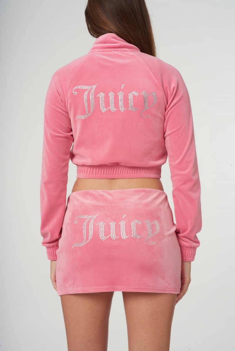 Juicy Couture Velour Diamante Cropped Tracktop Roze | JC-SN651977