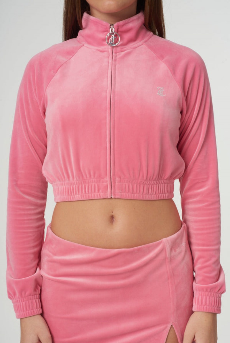 Juicy Couture Velour Diamante Cropped Tracktop Roze | JC-SN651977