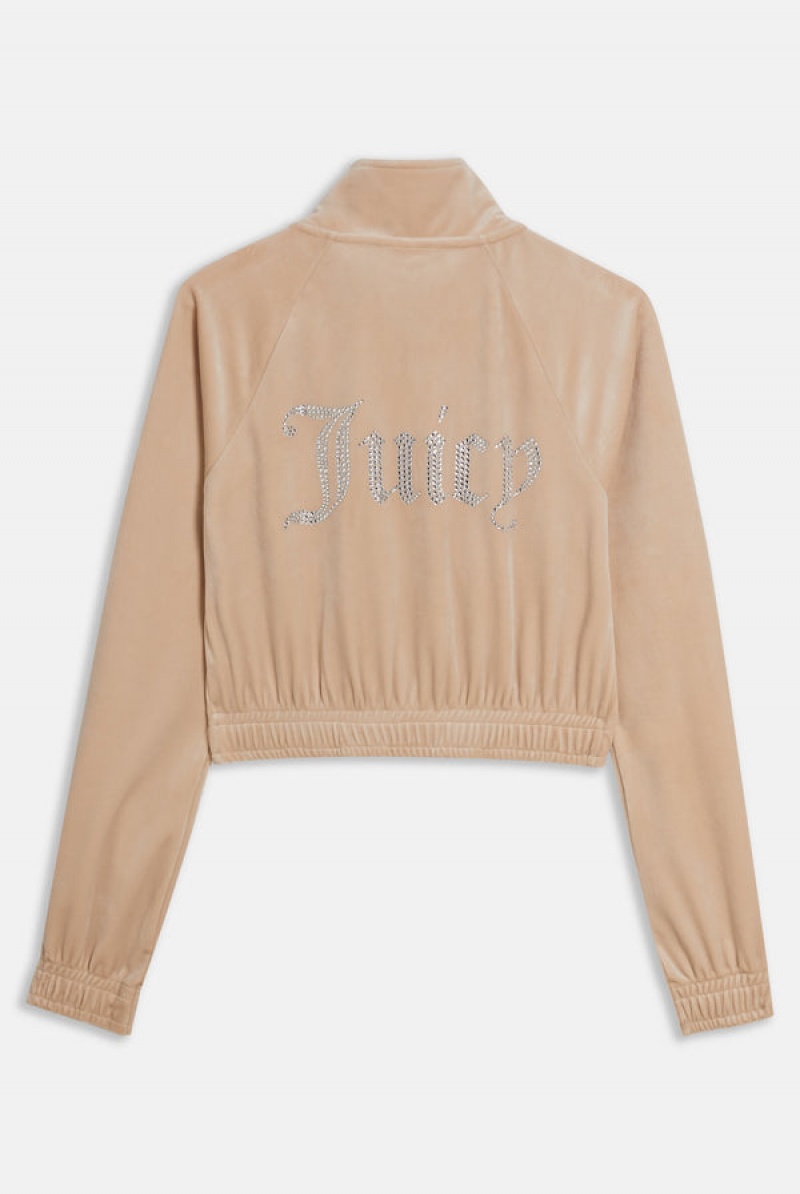 Juicy Couture Velour Diamante Cropped Tracktop Smeđe | JC-SN651995