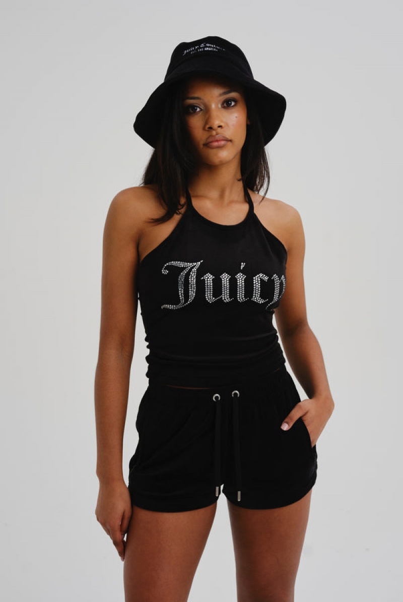 Juicy Couture Velour Diamante Track Shorts Crne | JC-SN652002