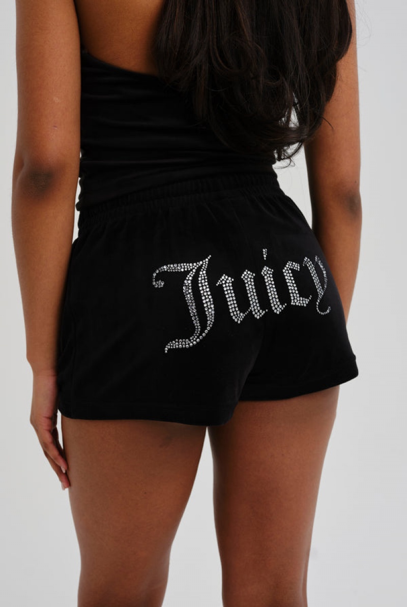 Juicy Couture Velour Diamante Track Shorts Crne | JC-SN652002