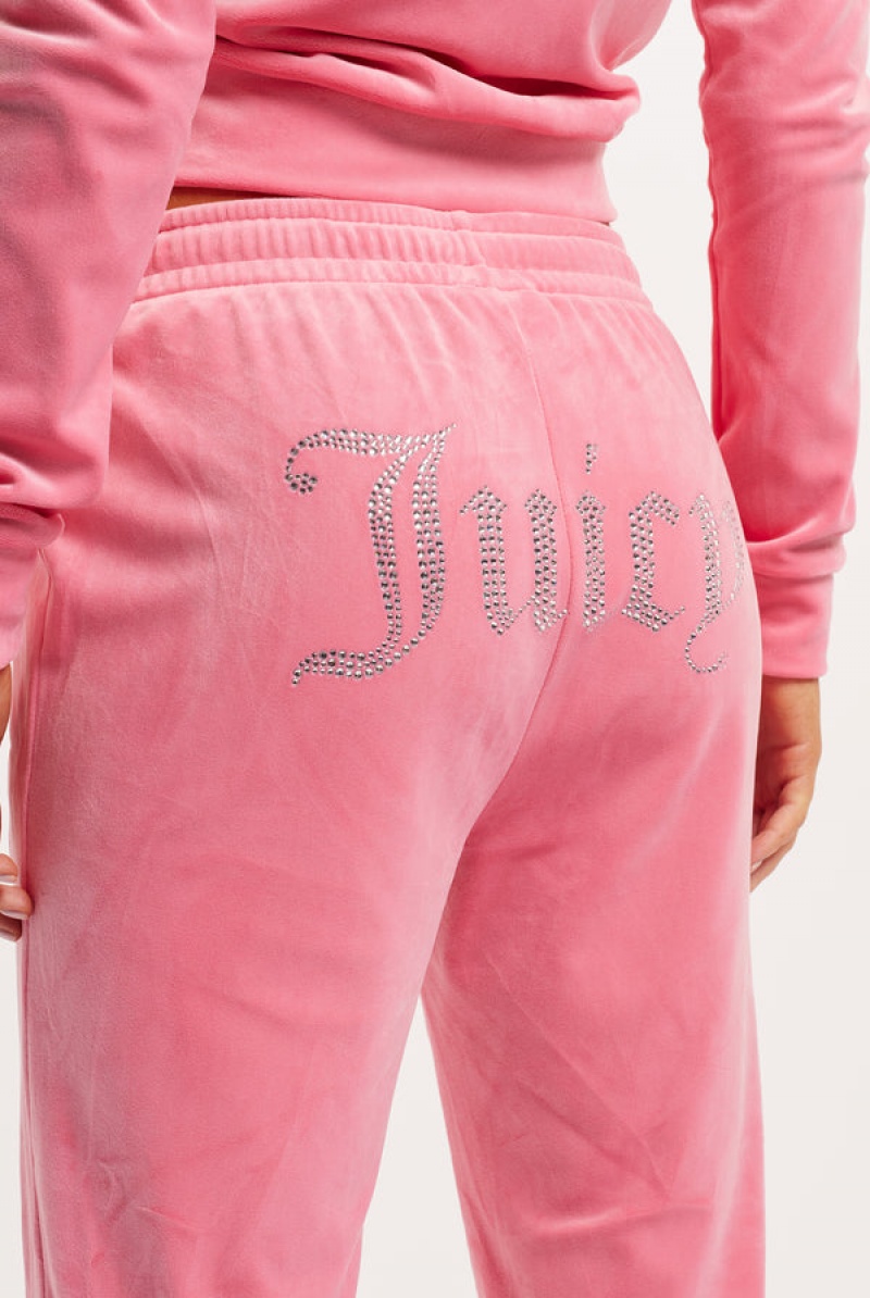 Juicy Couture Velour Diamante Tracksuit Bottom Roze | JC-SN651976