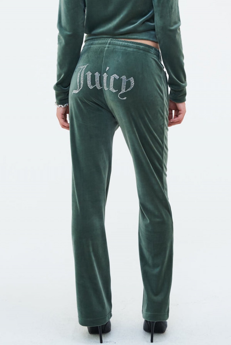 Juicy Couture Velour Diamante Tracksuit Bottom Zelene | JC-SN652100