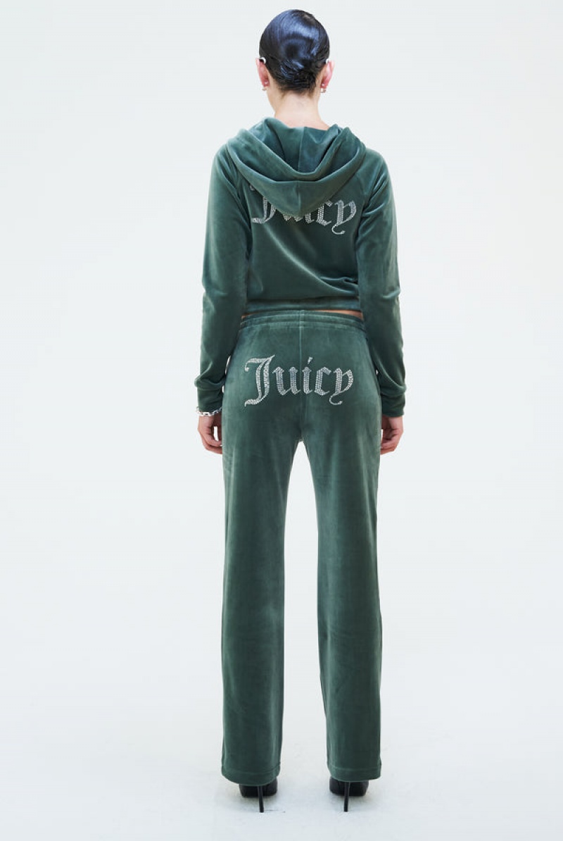 Juicy Couture Velour Diamante Tracksuit Bottom Zelene | JC-SN652100