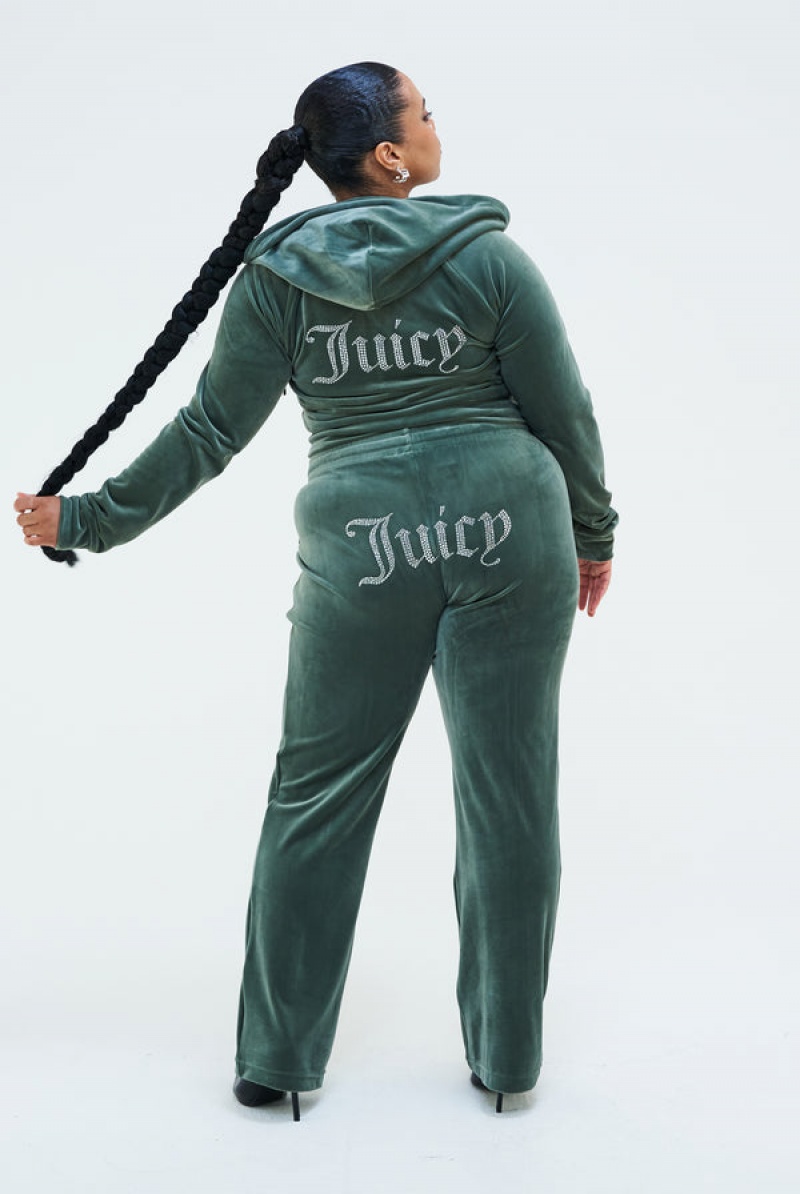 Juicy Couture Velour Diamante Tracksuit Bottom Zelene | JC-SN652100