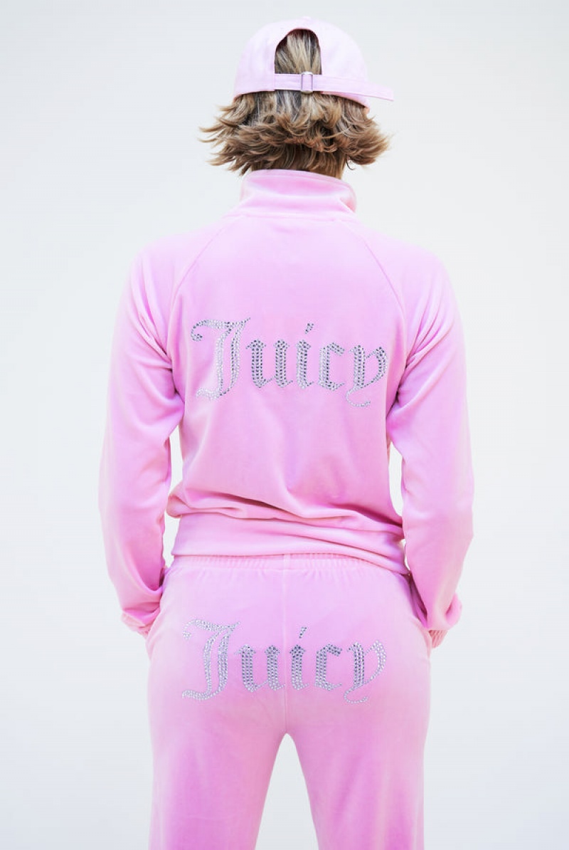 Juicy Couture Velour Diamante Tracksuit Bottom Roze | JC-SN652106