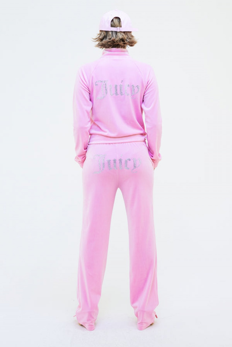 Juicy Couture Velour Diamante Tracksuit Bottom Roze | JC-SN652106