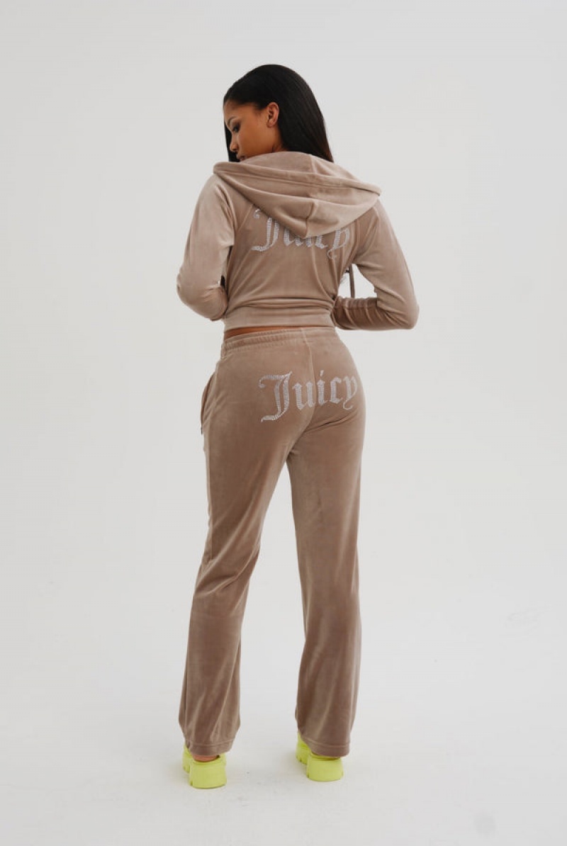 Juicy Couture Velour Diamante Tracksuit Bottom Smeđe | JC-SN652126