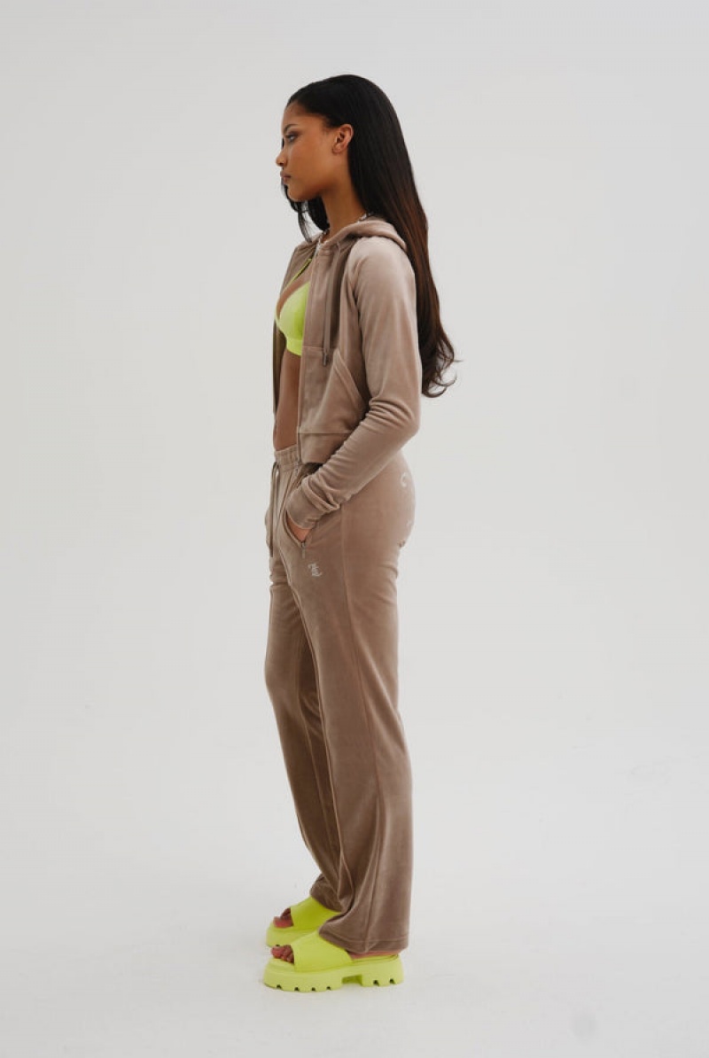 Juicy Couture Velour Diamante Tracksuit Bottom Smeđe | JC-SN652126