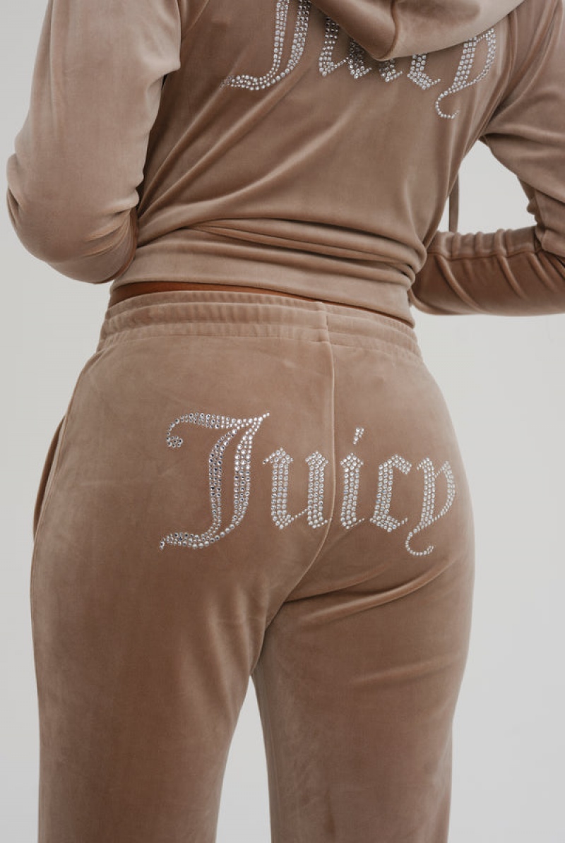 Juicy Couture Velour Diamante Tracksuit Bottom Smeđe | JC-SN652126