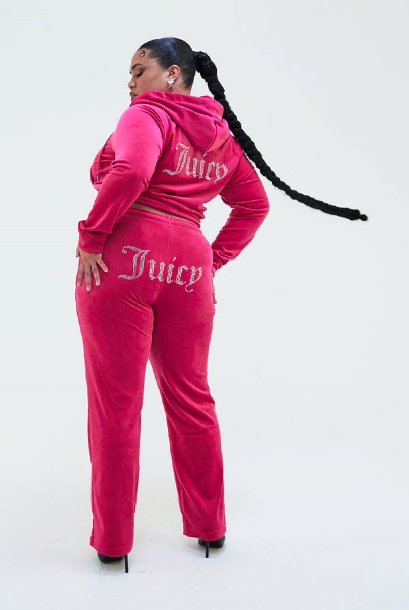 Juicy Couture Velour Diamante Tracksuit Bottom Roze | JC-SN652137