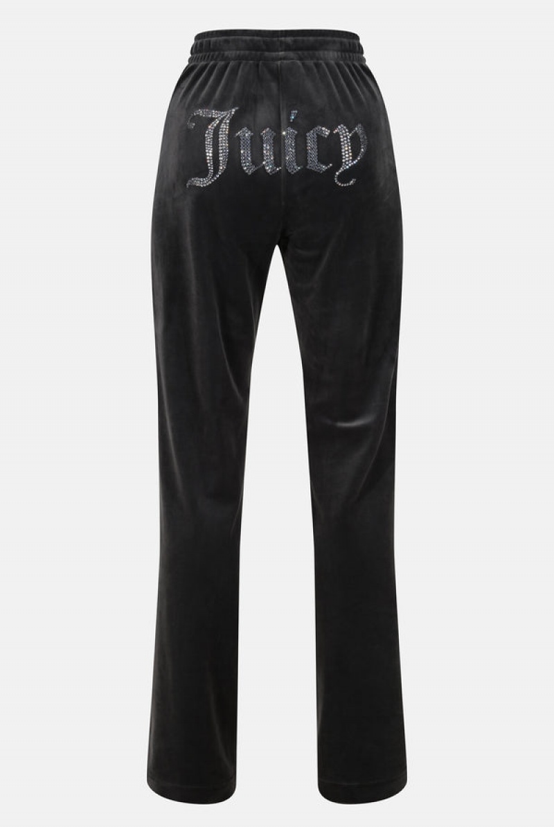 Juicy Couture Velour Diamante Tracksuit Bottom Crne | JC-SN652148