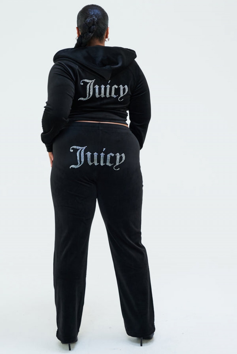 Juicy Couture Velour Diamante Tracksuit Bottom Crne | JC-SN652150