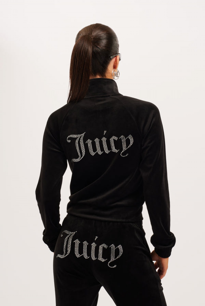 Juicy Couture Velour Diamante Tracktop Crne | JC-SN652147